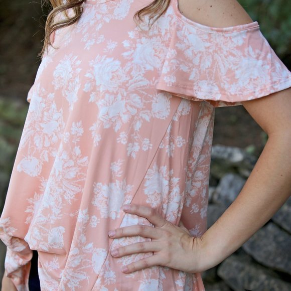 Summer Pink floral cold shoulder top - Picture 4 of 4